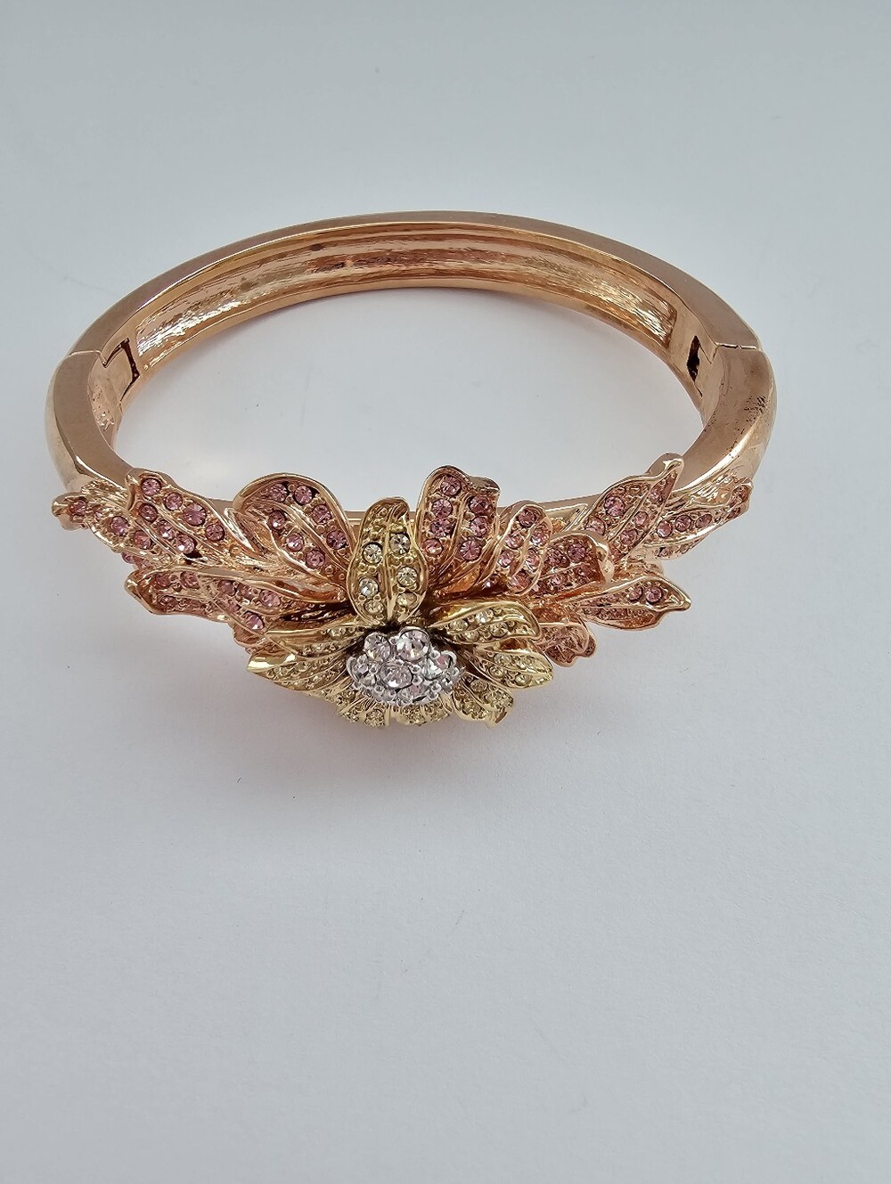 Nolan Miller Rhinestone Flower Hinged Cuff Bracelet
